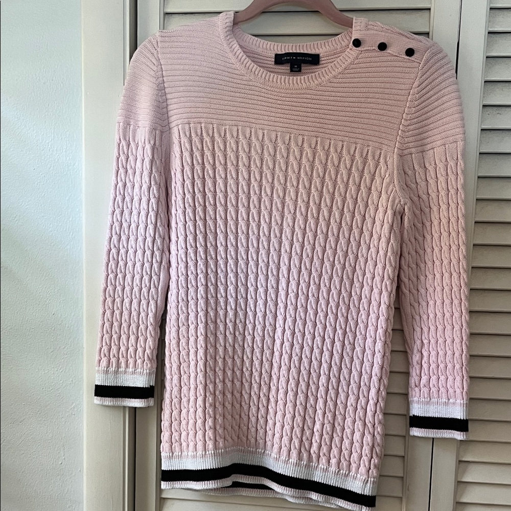 Tommy Hilfiger Light Pink Cable Knit Sweater preppy y2k cotton